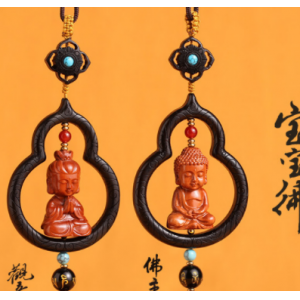 高档黑檀桃木汽车内饰品摆件后视镜挂件观音宝宝佛车载挂件男女款